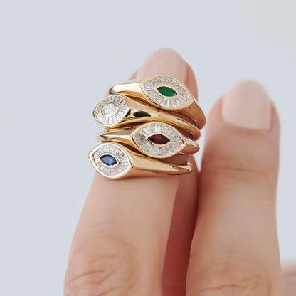 14k Gold Sapphire and Diamond Marquise and Baguette Cut Ring 0.38 ctw
