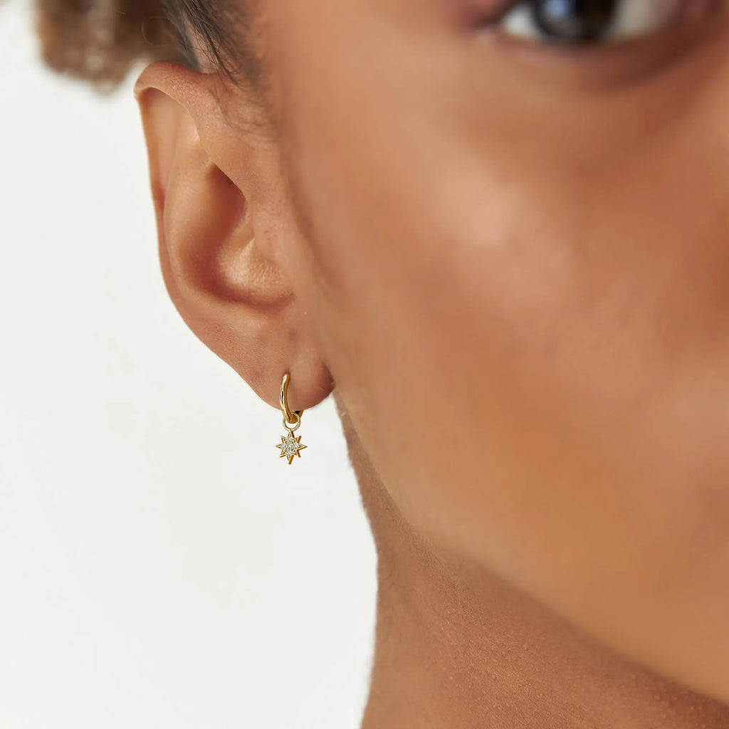 14k Gold Diamond Star Hoop Charm for Earrings 0.03 ctw