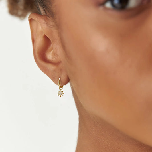 14k Gold Diamond Star Hoop Charm for Earrings 0.03 ctw