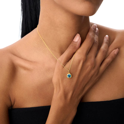 14k Solid Gold London Blue Topaz Asscher Cut Necklace 1.20 Carat Bezel Setting