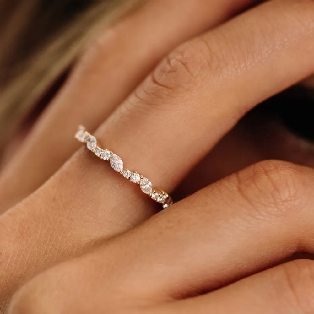 14k Gold 0.59 ctw Marquise and Round Diamond Cluster Stackable Wedding Ring Prong Setting
