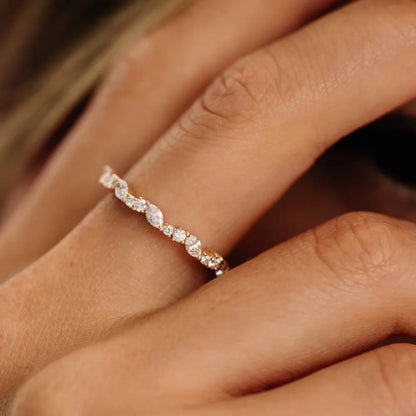 14k Gold 0.59 ctw Marquise and Round Diamond Cluster Stackable Wedding Ring Prong Setting