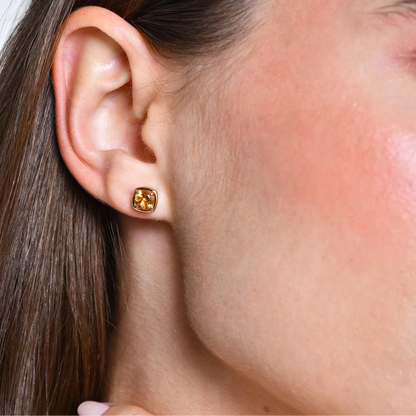 14K Solid Gold Round Citrine Cushion Shaped Stud Earrings 0.90ctw