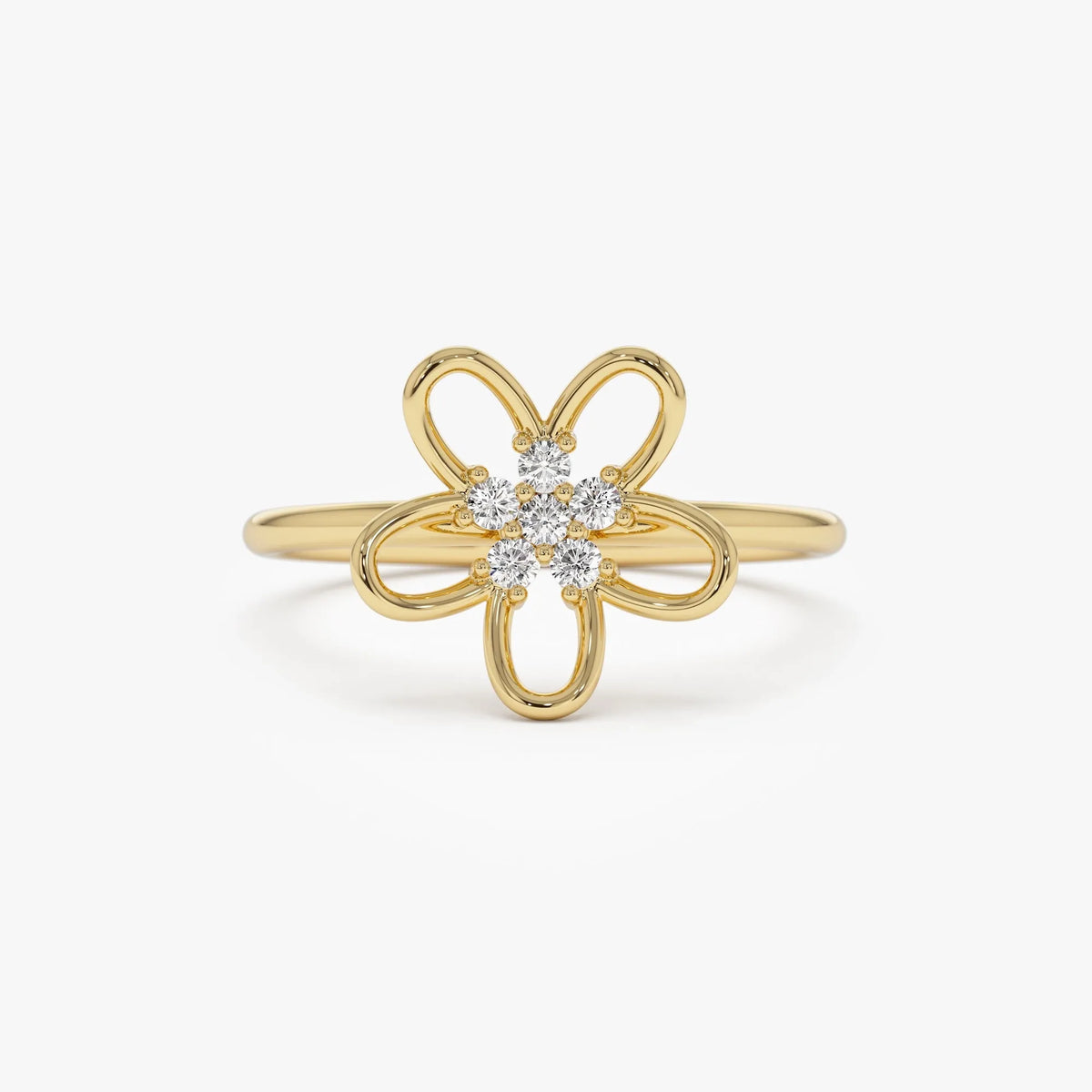 14K Solid Gold Round Diamond Flower Cluster Ring 0.10 ctw