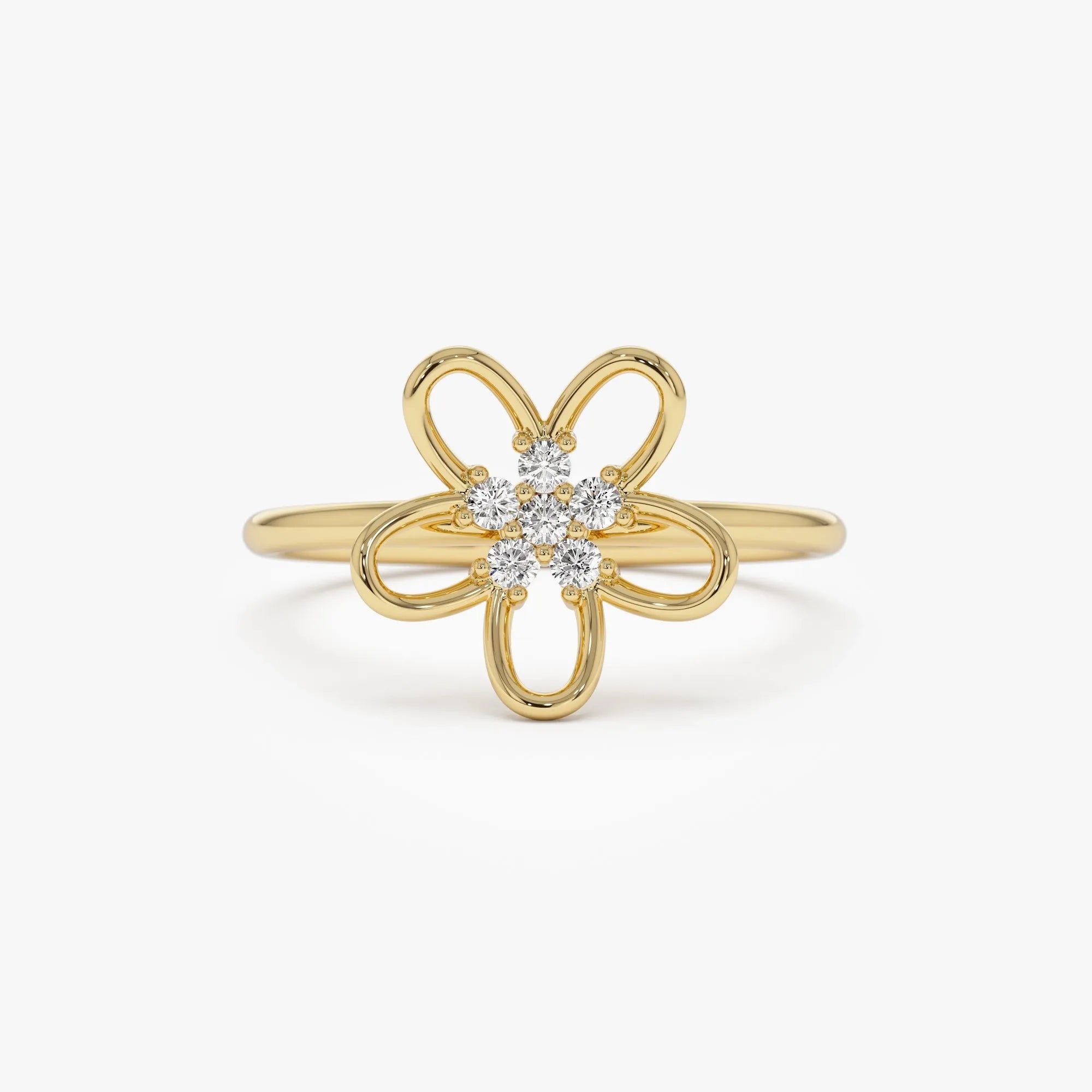 14K Solid Gold Round Diamond Flower Cluster Ring 0.10 ctw