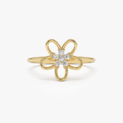 14K Solid Gold Round Diamond Flower Cluster Ring 0.10 ctw