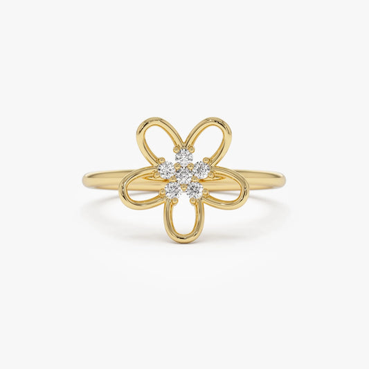 14K Solid Gold Round Diamond Flower Cluster Ring 0.10 ctw