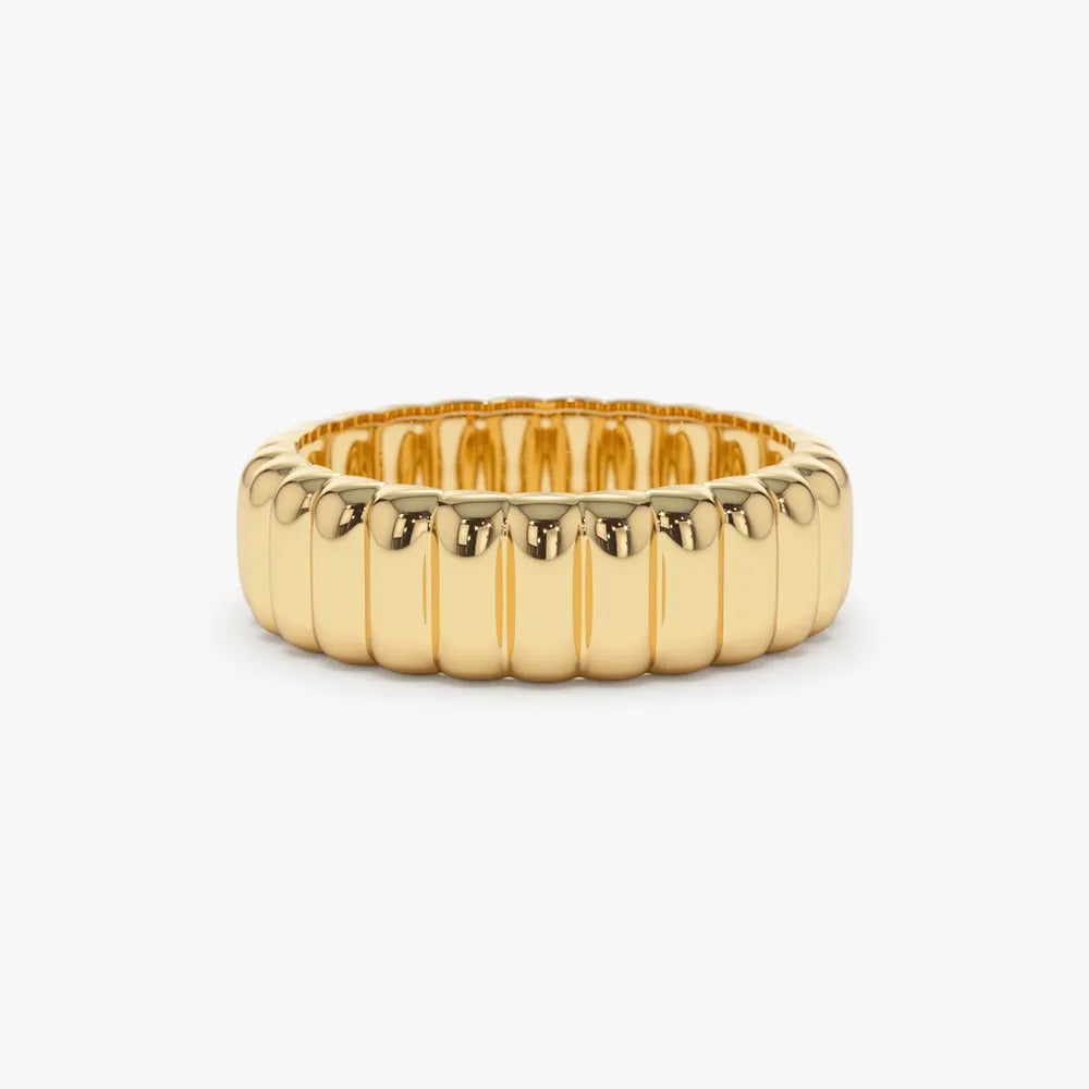 14K Solid Gold Bold Dome Statement Minimalist Band Ring