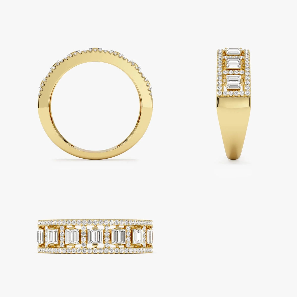 14k Gold Diamond Baguette and Round Cut Wide Pave Ring 0.60 ctw