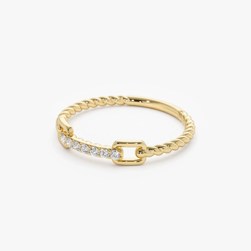 14k Gold Round Cut Diamond Braided Stackable Pave Ring 0.07 ctw
