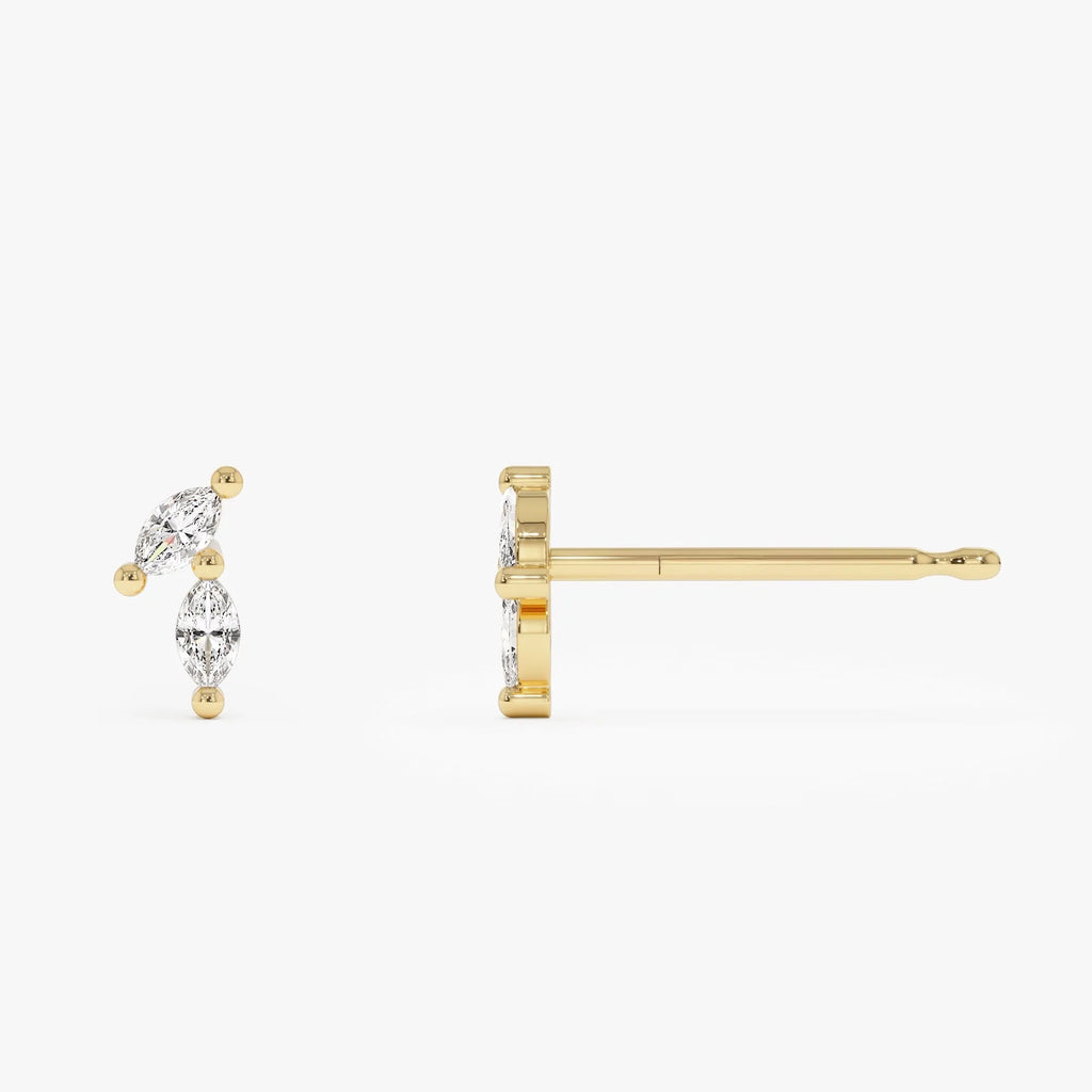 14k Gold Diamond Marquise Cut Double Stud Earrings 0.28 ctw