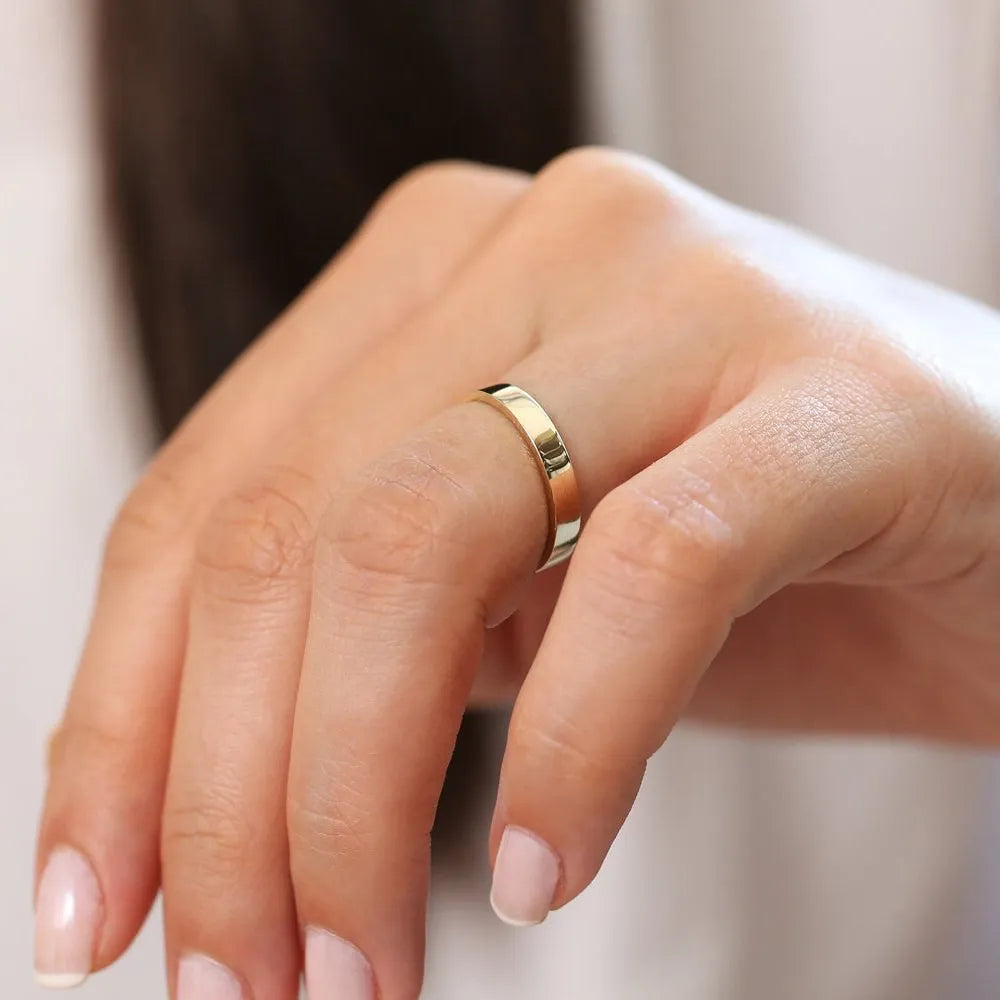 14K Solid Gold 3mm Flat Classic Minimalist Wedding Band Ring