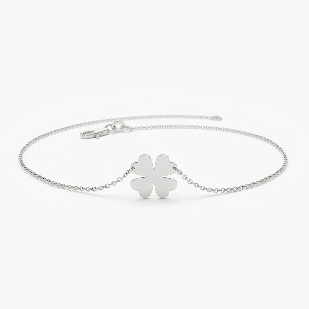 14k Gold Four Leaf Clover Charm Bracelet with Charm