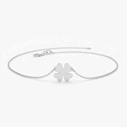 14k Gold Four Leaf Clover Charm Bracelet with Charm