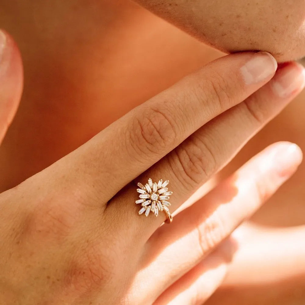14K Gold 0.58 CTW Baguette and Round Diamond Ballerina Cluster Ring