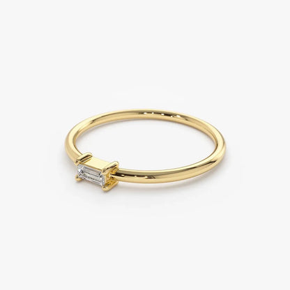 14K Solid Gold Baguette Cut Diamond Solitaire Ring 0.14 CTW Prong Setting