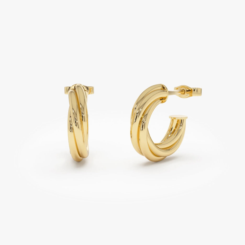 14k Yellow Gold Bold Twisted Curve Hoop Earrings 15mm 3.75mm Width