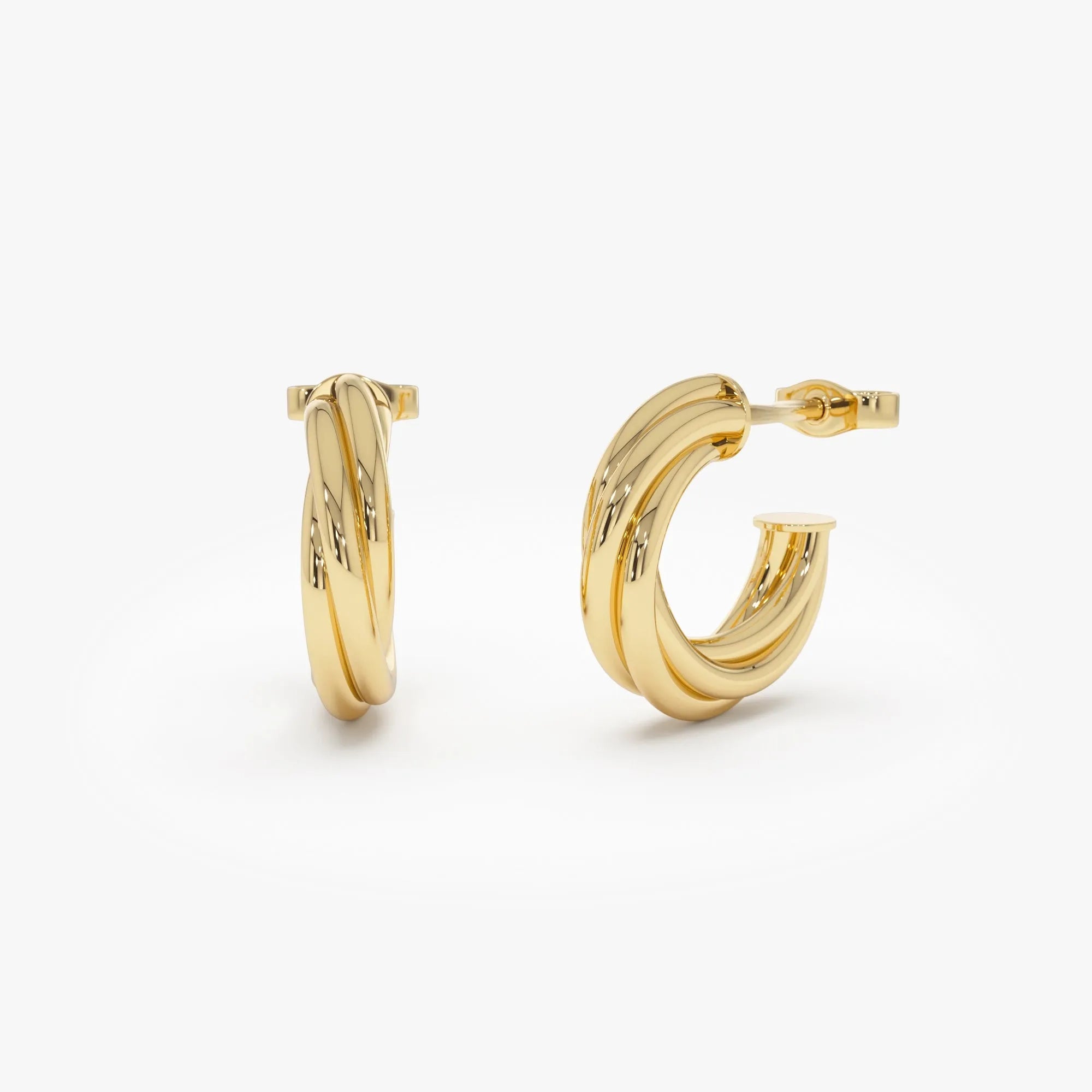 14k Yellow Gold Bold Twisted Curve Hoop Earrings 15mm 3.75mm Width