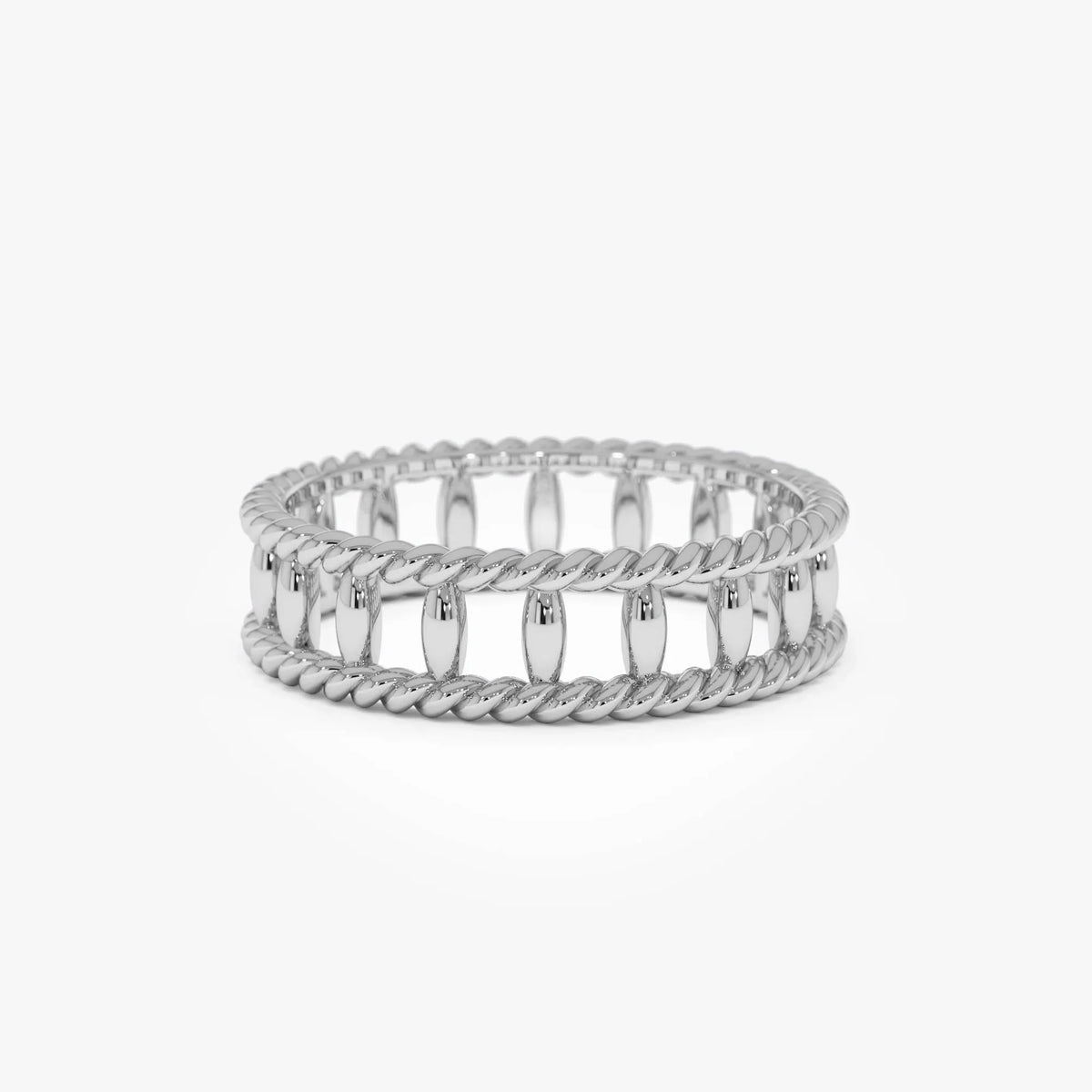 14k Gold Double Rope Link Ring 5.3mm Wide Statement Band