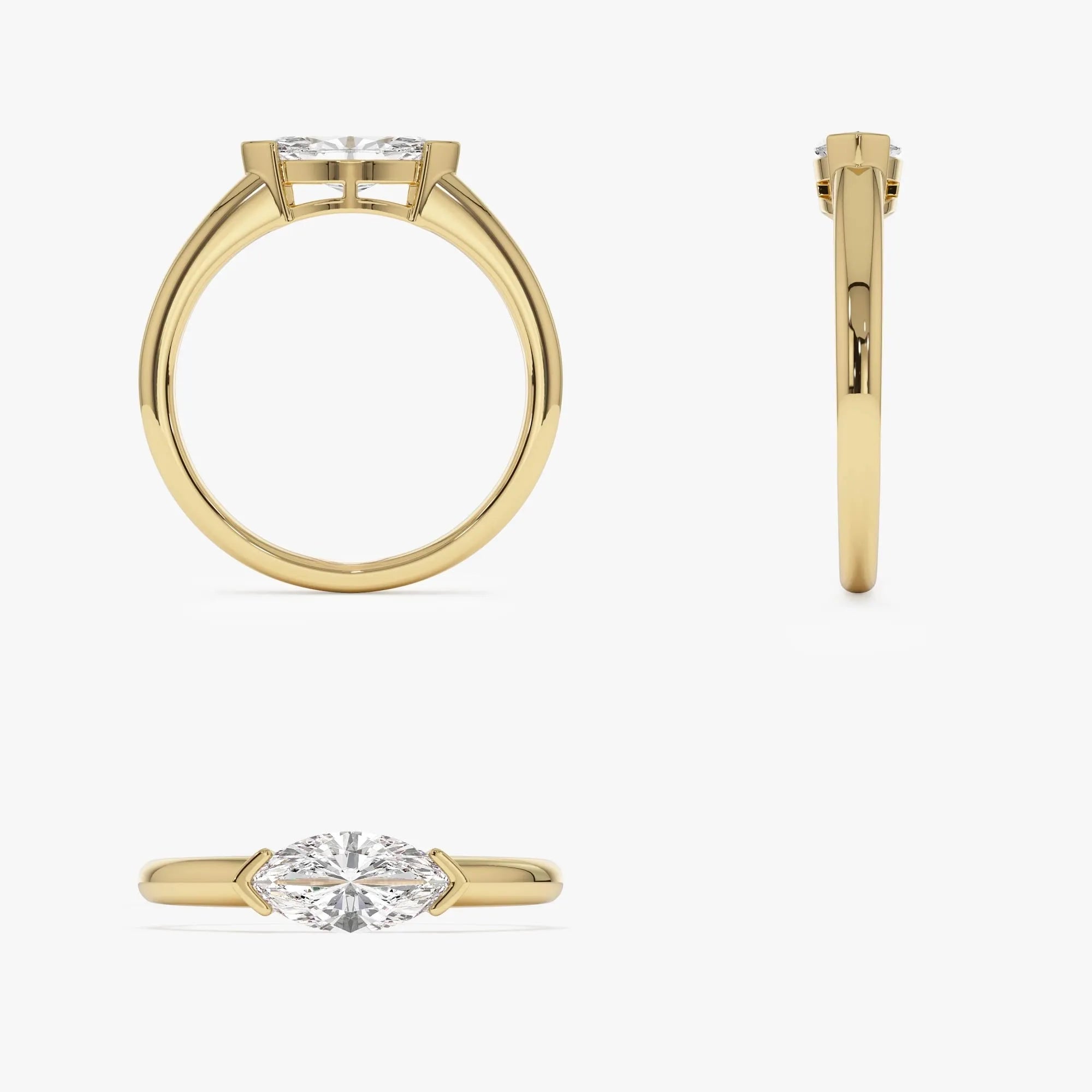 14k Gold 0.75 Carat Marquise Lab Grown Diamond East-West Engagement Ring