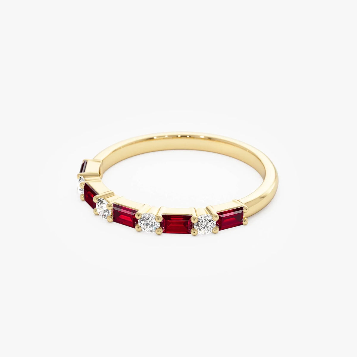 14k Gold Ruby and Diamond Baguette and Round Cut Prong Setting Ring 0.54 ctw