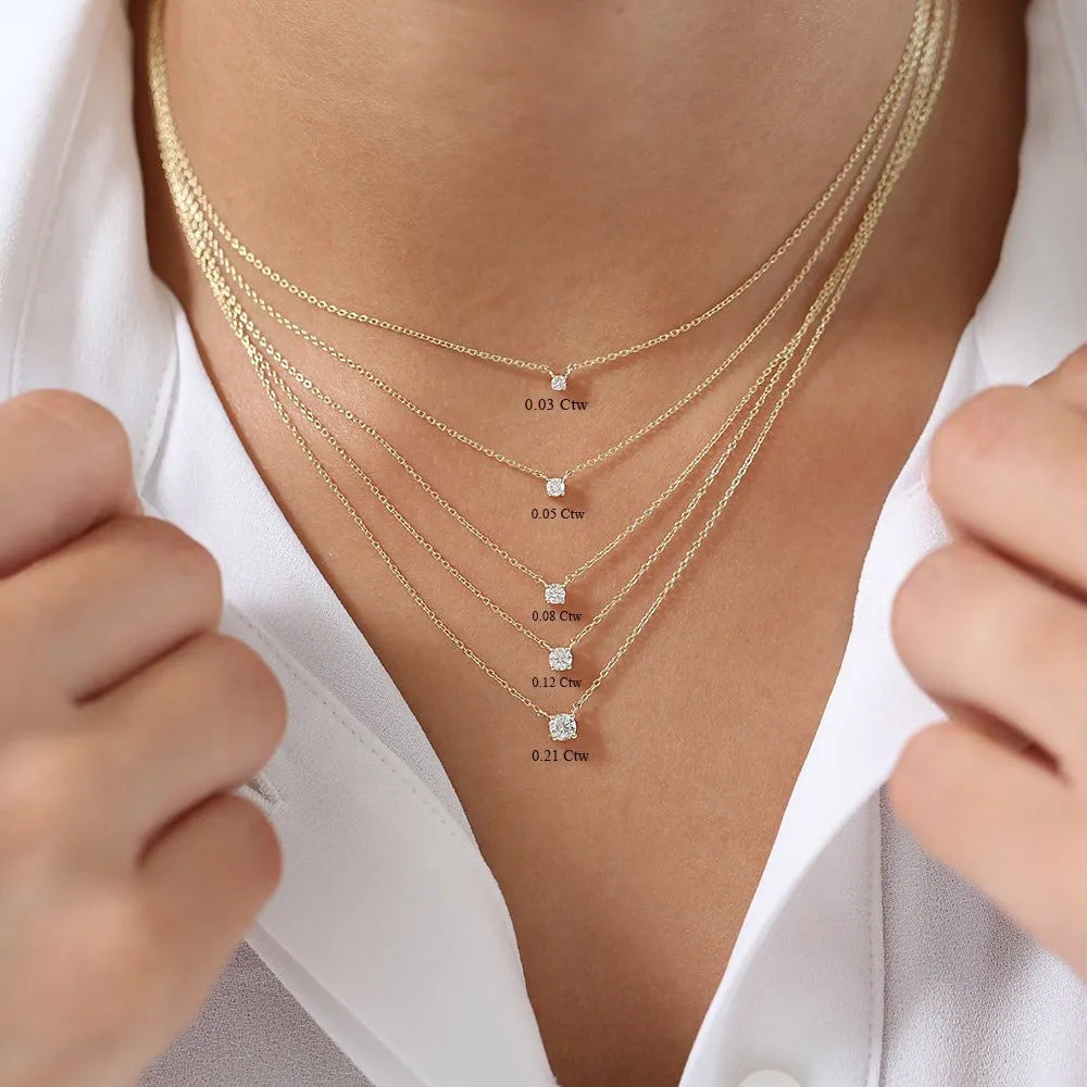14K Gold Lab Grown Diamond Round Solitaire Necklace Prong Setting 0.30cttw