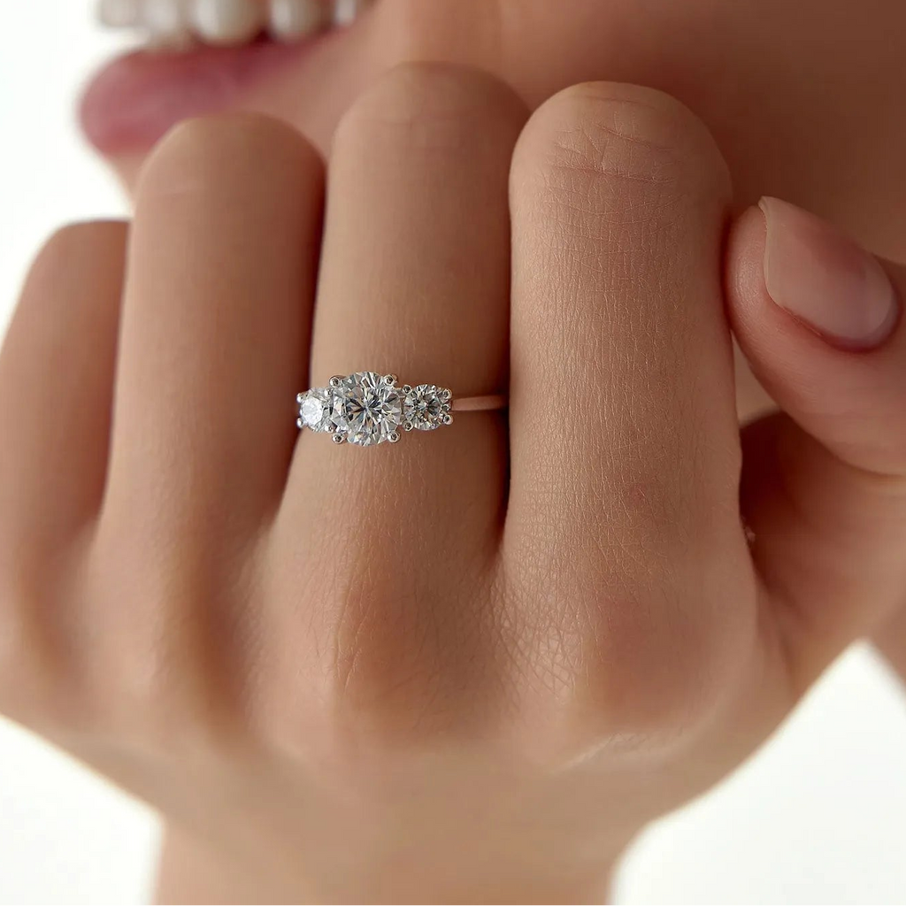 14k Gold 1.50 ctw Round Lab Grown Diamond Three Stone Engagement Ring