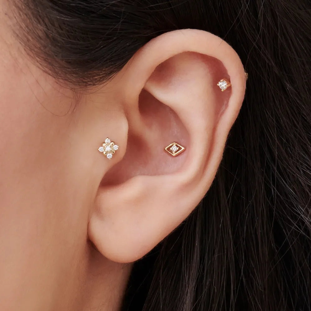 14k Gold Diamond Round Cut Prong Setting Stud Piercing Single Earring 0.08 ctw