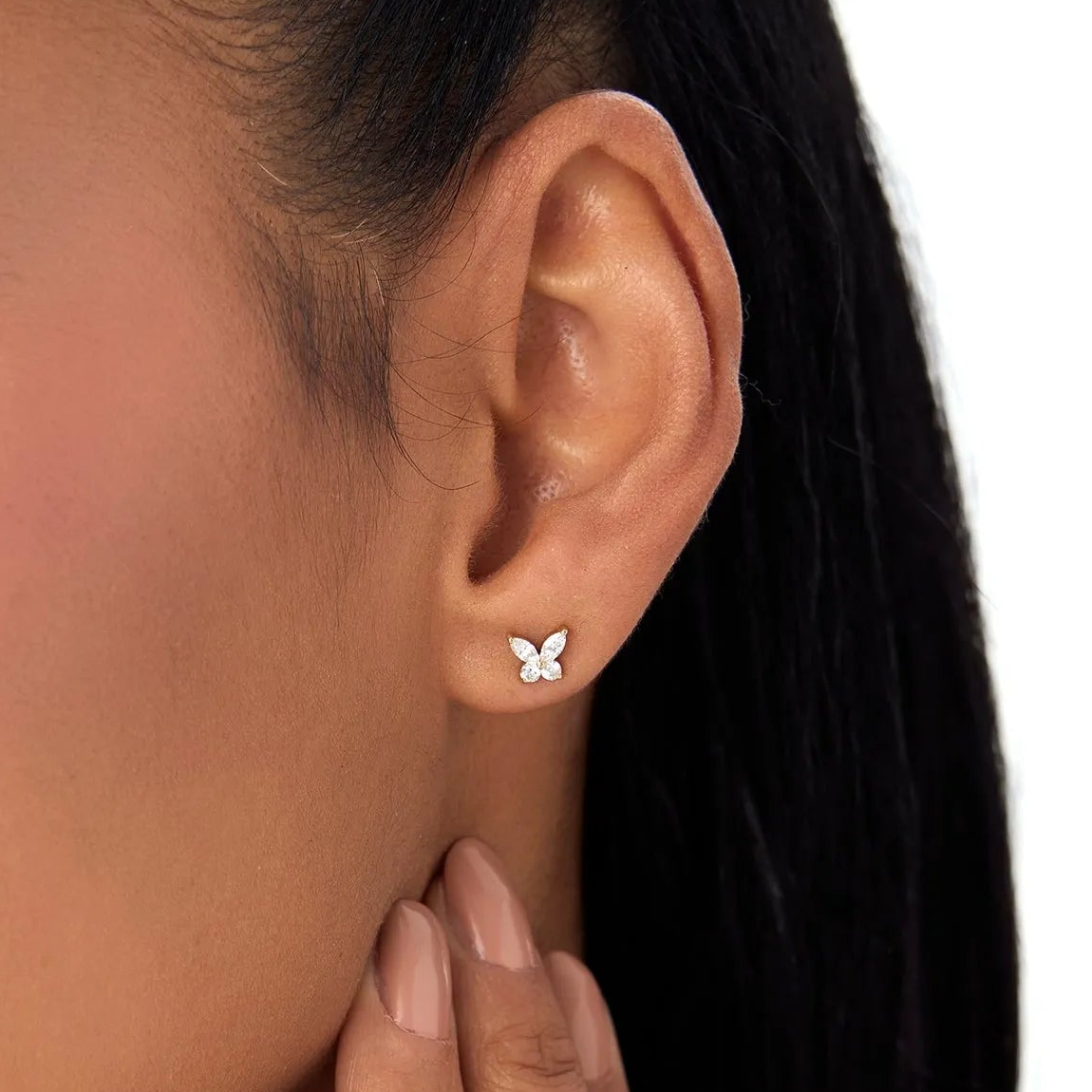 14k Gold Diamond Marquise and Round Cut Butterfly Stud Earrings 0.38 ctw