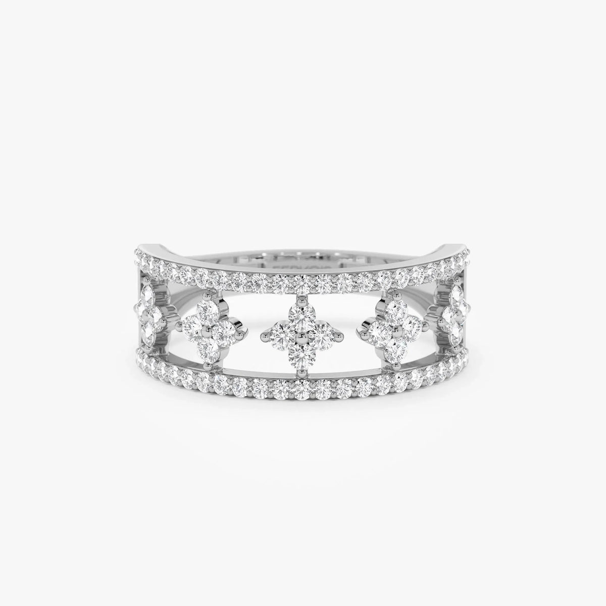 14K Solid Gold Round Diamond 0.54 Carat Double Row Pave Cluster Accents Ring