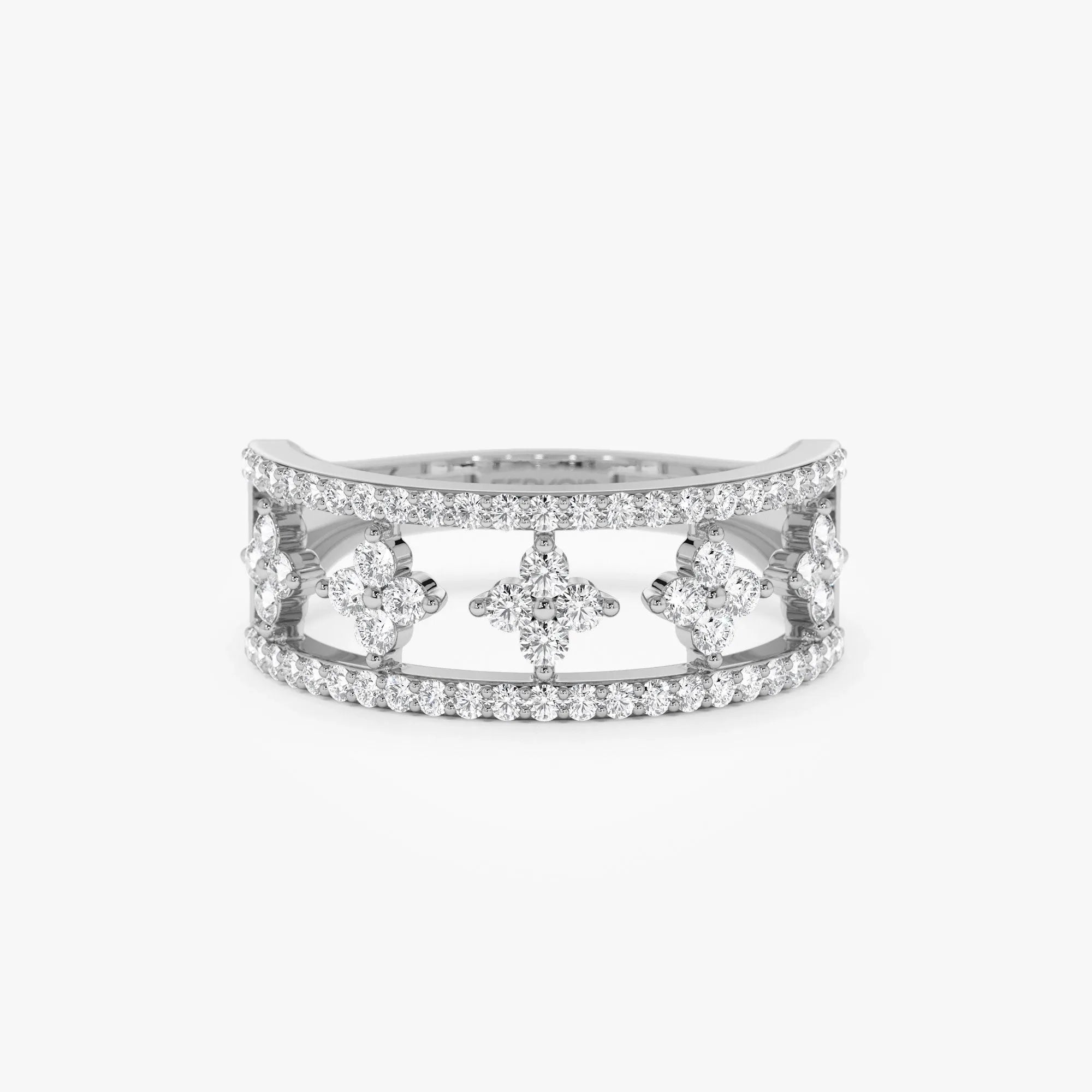 14K Solid Gold Round Diamond 0.54 Carat Double Row Pave Cluster Accents Ring