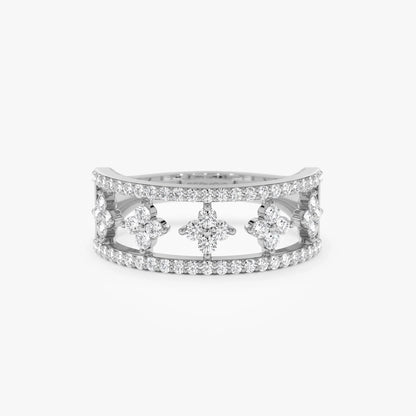 14K Solid Gold Round Diamond 0.54 Carat Double Row Pave Cluster Accents Ring