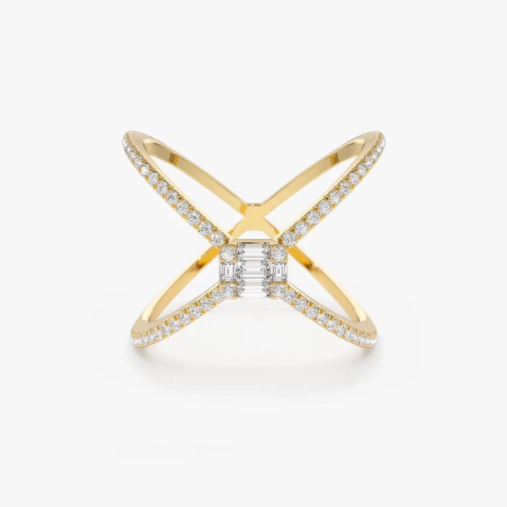 14k Gold 0.34 ctw Baguette and Round Diamond Illusion Setting Statement Ring