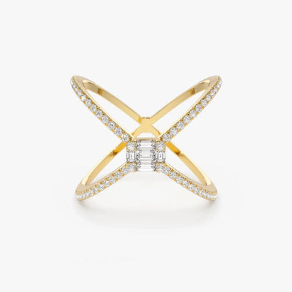 14k Gold 0.34 ctw Baguette and Round Diamond Illusion Setting Statement Ring