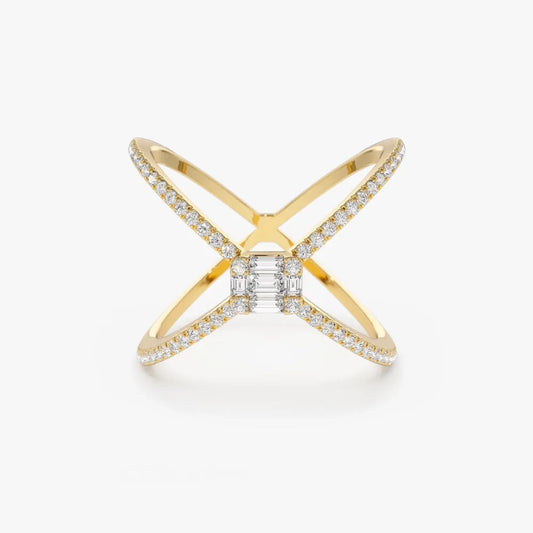 14k Gold 0.34 ctw Baguette and Round Diamond Illusion Setting Statement Ring