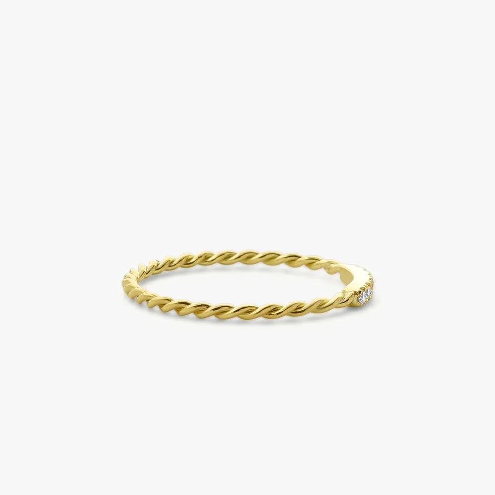 14K Gold Round Diamond Micro Pave Twisted Rope Stacking Wedding Band