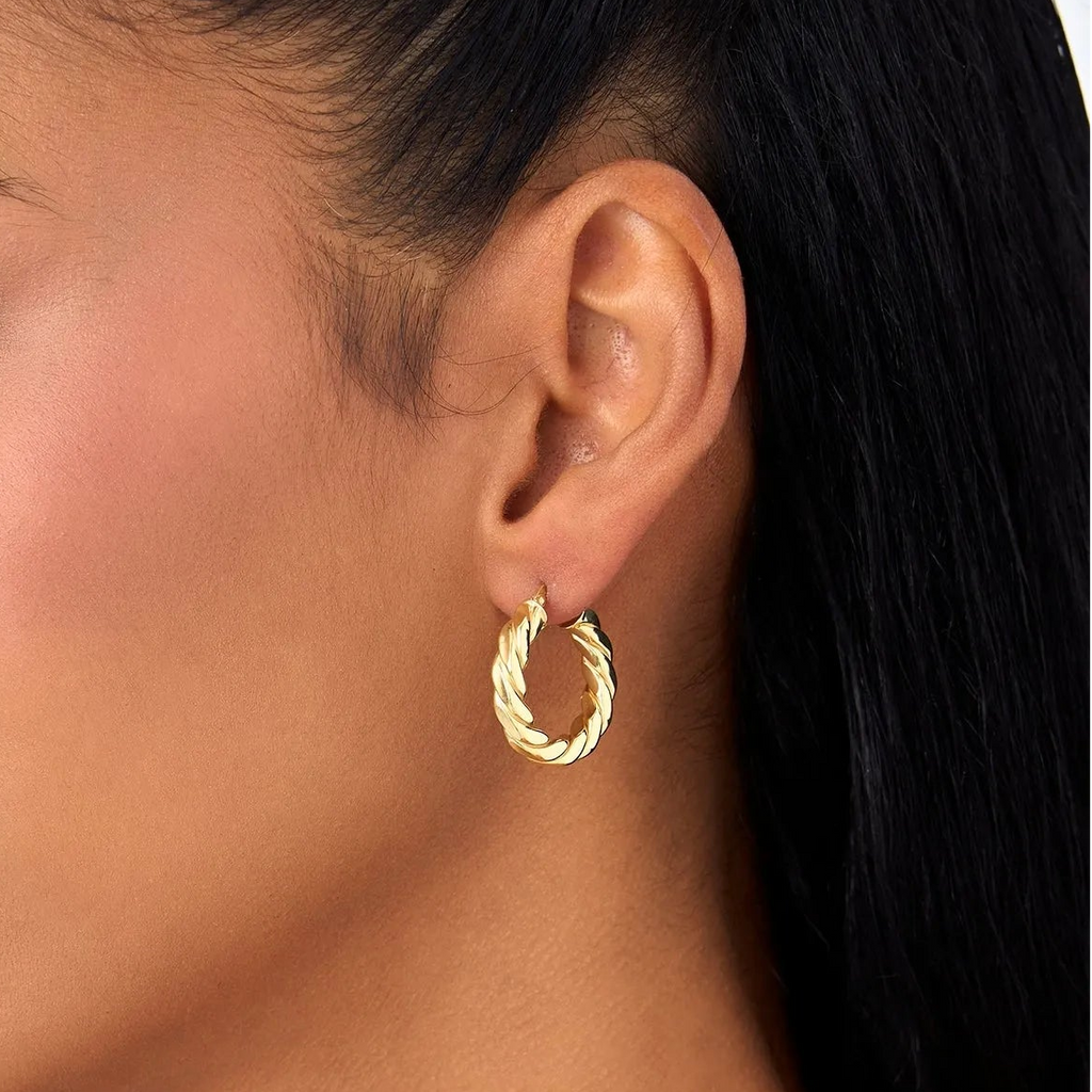 14k Yellow Gold Bold Braided Hoop Earrings 22mm 3.75mm Width