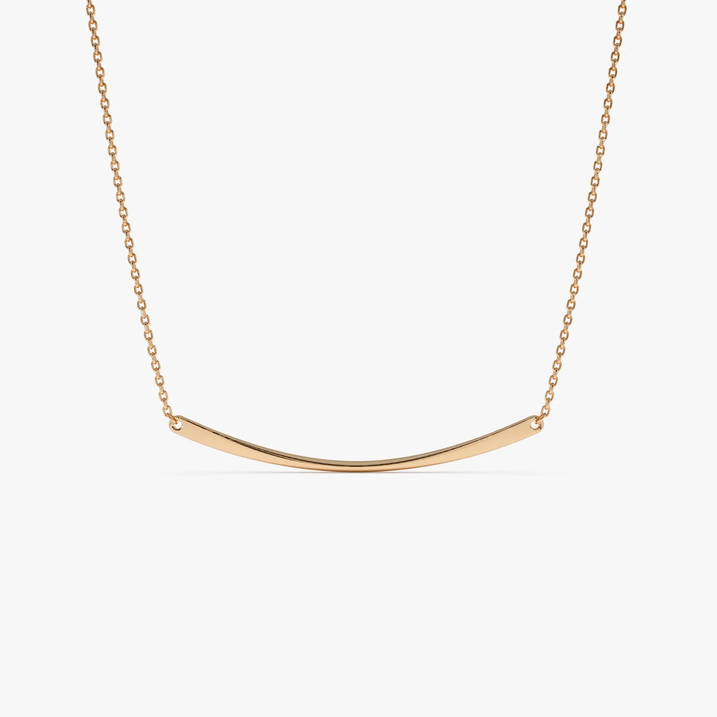 14k Solid Gold Minimalist Curved Bar Pendant Necklace