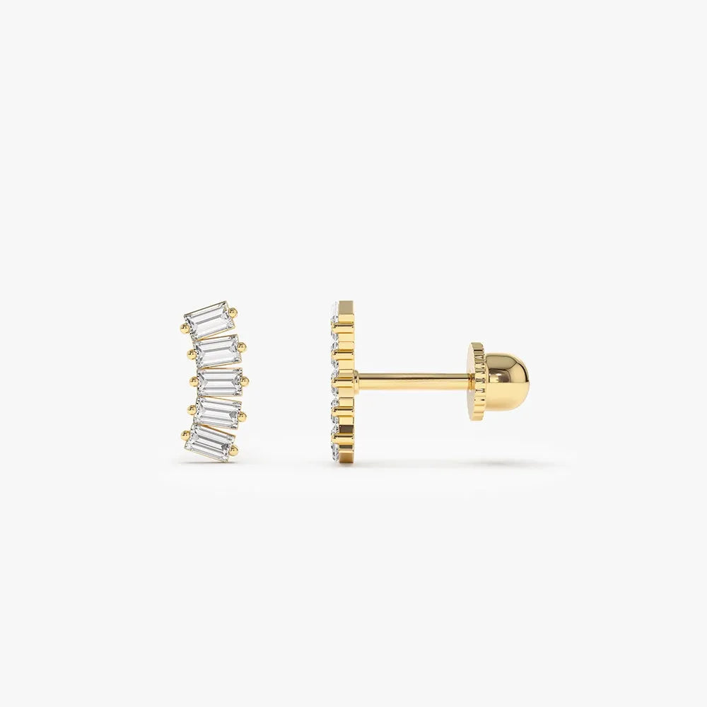 14k Gold Diamond Baguette Cut Curved Helix Piercing Single Earring 0.15 ctw