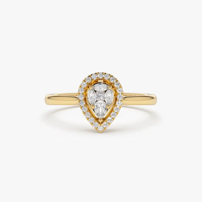 14k Gold Diamond Pear Shape Engagement Ring Illusion Set 0.35 ctw