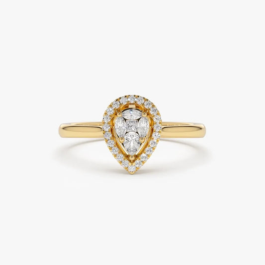 14k Gold Diamond Pear Shape Engagement Ring Illusion Set 0.35 ctw