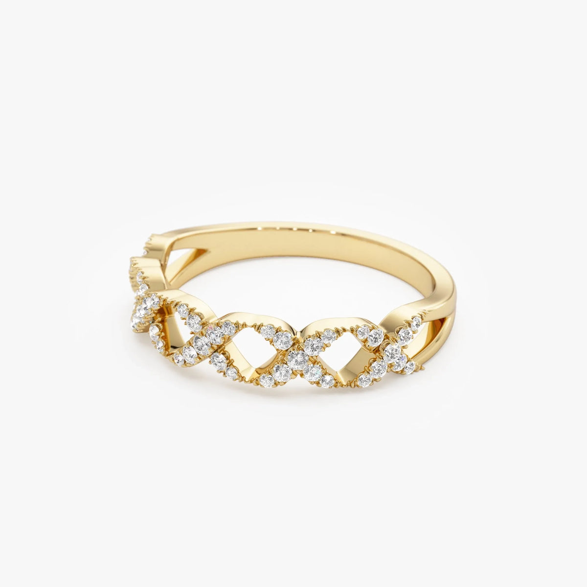 14K Solid Gold Round Diamond 0.22 Carat Pave Setting X Ring