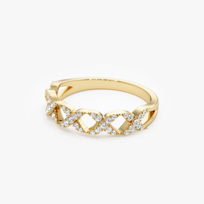 14K Solid Gold Round Diamond 0.22 Carat Pave Setting X Ring