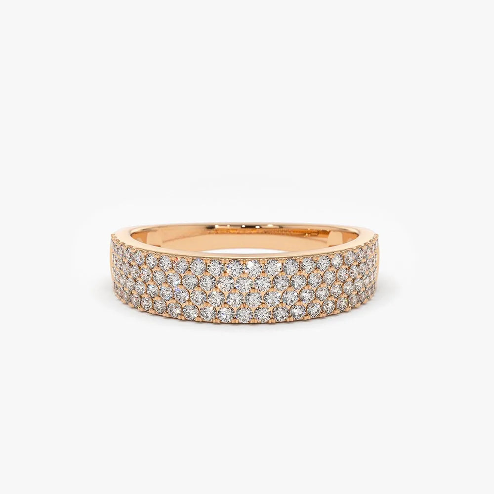 14k Gold Round Diamond 0.68ctw 4 Row Micro Pave Half Eternity Wedding Band