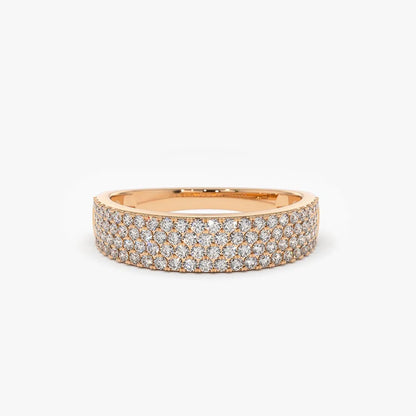 14k Gold Round Diamond 0.68ctw 4 Row Micro Pave Half Eternity Wedding Band