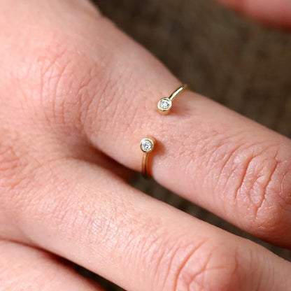 14K Gold Round Diamond 0.06 CTW Double Bezel Set Open Band Ring
