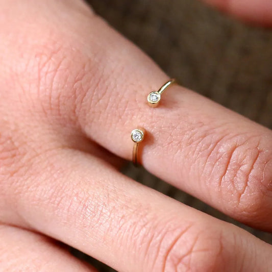 14K Gold Round Diamond 0.06 CTW Double Bezel Set Open Band Ring