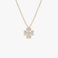 14K Solid Gold 0.25 CTW Round Diamond Clover Necklace