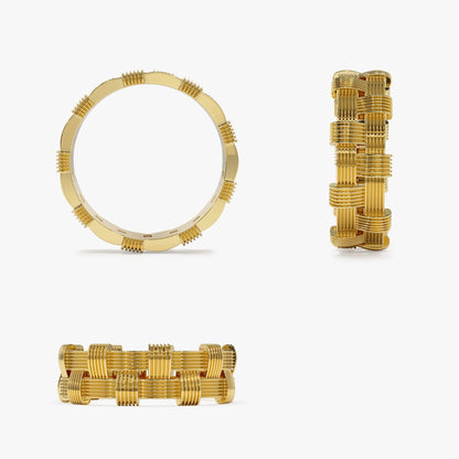14k Solid Gold Ribbed Woven Stackable Band Ring