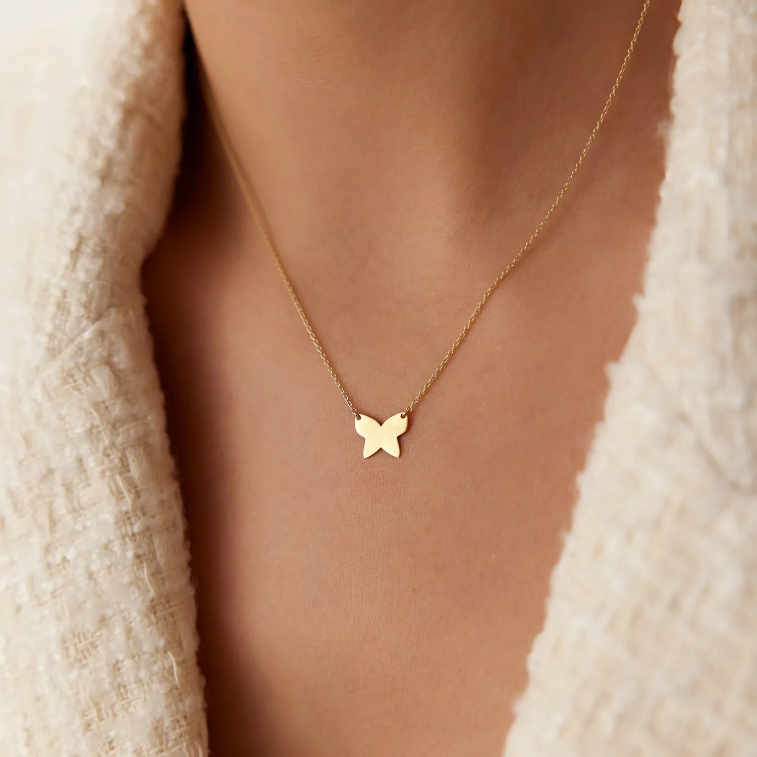 14k Solid Gold Butterfly Charm Pendant Necklace